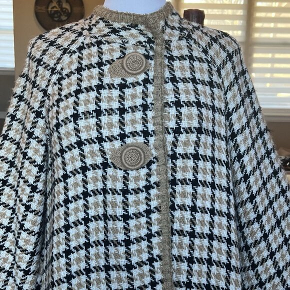 Vtg 60's Cape Reversible Wrap Coat Scarf Jacket Coat One Size S M L XL Check - Picture 12 of 16